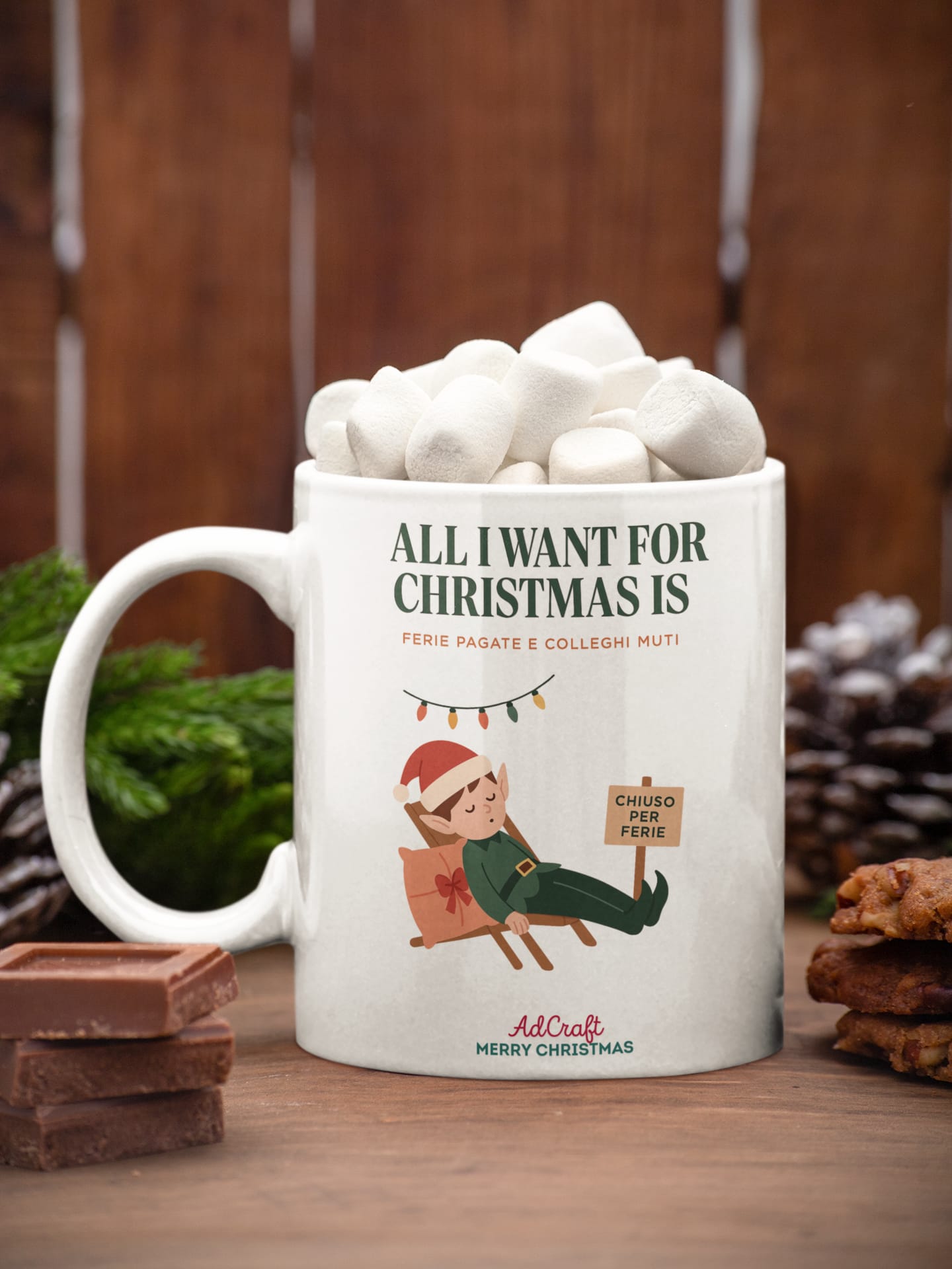 Tazza Elfo Esausto "ferie pagate e colleghi muti"- Merry Christmas by AdCraft